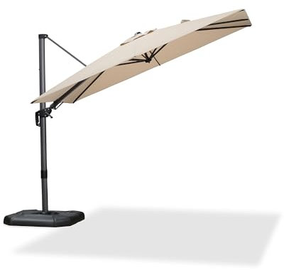 PURPLE LEAF 2 X 3 M Garden Cantilever Swivel Parasol, Large Rectangular Patio Umbrella with Crank Handle and Tilt for Balcony and Outdoor, Beige