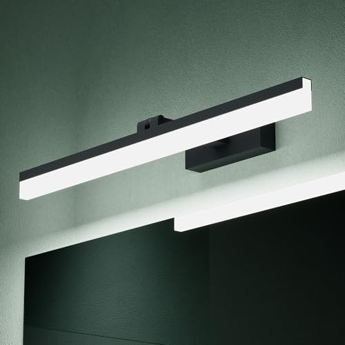 Mai & Mai Spiegelleuchte Bad 180° drehbar 60cm LED Spiegellampe Badezimmer | 6000K Wandleuchte Badezimmer, 14W Badezimmerlampe für Spiegel, klare Kaltweiß Badlampe, Sandschwarz, Luxaris