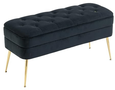 Ottomane aus Samt mit Stauraum, mit goldfarbenen Beinen, Knopf, getuftete Fußstütze für Wohnzimmer, Schlafzimmer, Hotel, rechteckiger dekorativer Tisch, 104 cm (schwarz)