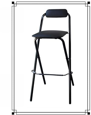 GSKFXJ 55cm 60cm 65cm 70cm Sgabello Alto Pieghevole, Sedia da Bar Imbottit con Schienale, Sedie Pieghevoli Portatile per Uso Cucina, Bar, Bancone(Black,70cm)