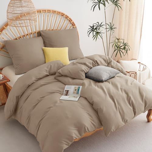 WAVVE Bettwäsche 135x200 4teilig Khaki - 80x80 Kissenbezüge, Mikrofaser | Bettbezug 2er Set 135x200cm mit 2 Kissenbezüge 80x80cm mit Reißverschluss, Oeko-TEX, Weich & Bügelfrei