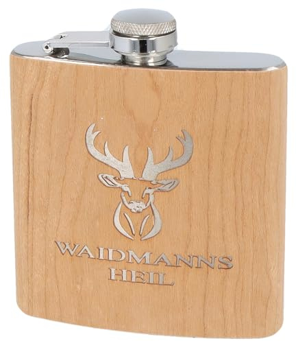 Spruchreif | Flachmann aus Edelstahl mit Gravur Waidmannsheil | Flachmann aus Holz | Outdoor Geschenk | Geschenkidee Jäger