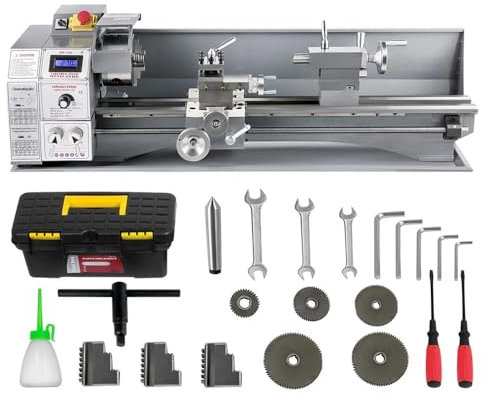 Mini tornio for metalli a velocità variabile 550W-1100W 220V 110V Tornio da banco for filettatura di precisione in metallo(220 x 600 mm 1100W)