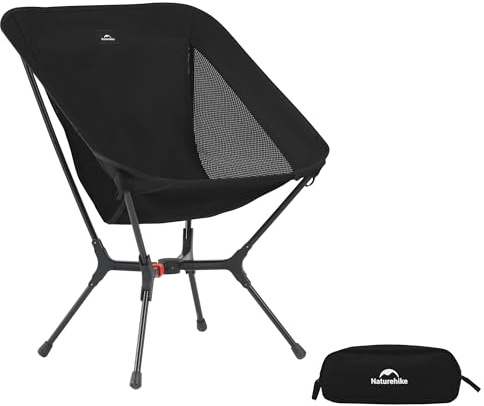 Naturehike Campingstol Vikbar ultralätt hopfällbar stol – liten förpackningsstorlek och robust design för camping, picknick och utomhusaktiviteter, vandring (svart M)