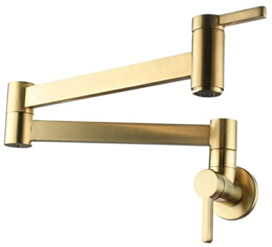 HOMSFOU Grifo De Cobre Doble Plegable 1 Unidad Dorado Para Cocina y Baño Caño Largo Ajustable De Pared Para Fregadero