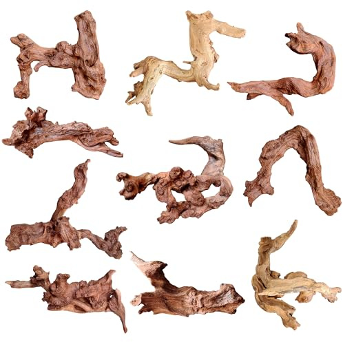 majoywoo Natural Small Driftwood for Aquarium Decor Reptile Decor, Assorted Driftwood Branch 2-4.5 10 Pcs, Fish Tank Decorations