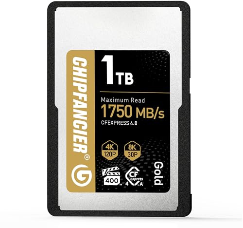 CHIPFANCIER 968GB CFexpress 4.0 Type A Card Up to 1750MB/s Read Speed & 1750MB/s Write Speed Type A Memory Card for RAW 4K/8K Video Recording Compatible with Sony Alpha Sony FX Cameras Gold