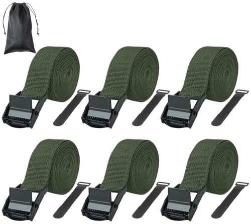 VirtuGro 6 Pack Ratchet Tie Down Straps 2.5m x 25mm Heavy Duty Lashing Straps Adjustable Bike Roof Rack Straps Tensioning Belts with Buckle for Vans Motorcycle Trucks Trailer Luggage Cargo (Green)