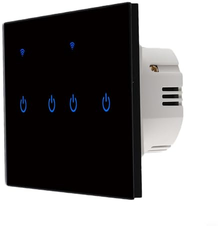 CYRENT WiFi Touch Light Switch Black Glass Panel Remote and Voice Control Wall Switch for Smart Home(4 Gang-Black)
