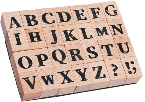 28 Stück Buchstaben Stempel, Alphabet Stempelset Aus Holz, Buchstabenstempel, Vintage Hölzerne Stempel Buchstaben groß für Scrapbooking, Kartenbasteln Und Pädagogische Aktivitäten