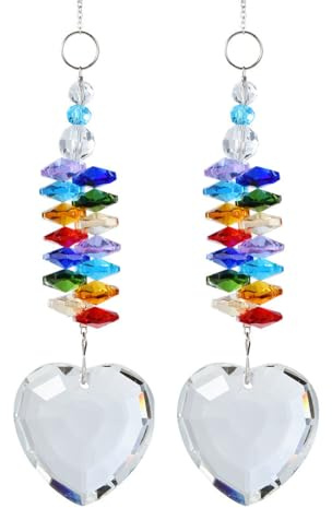 2 Pezzi Acchiappasole Cristallo Ciondolo a forma di prisma a cuore Pendenti Prismi Cristallo,Appeso Arcobaleno Prisma Finestra,Pendenti Suncatcher Decorazione per Casa Giardino Nozze