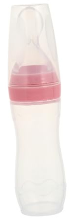 FIXOSHEE Quetschfütterer Flasche Mit Löffel Für Zahnende Babys Lebensmittelechtes Silikon 120 Ml Stehend Frei Praktische Flasche Für Getreidepüree Und Früchte