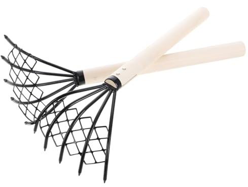 FUNOMOCYA Rastrelli Per Scavare Conchiglie 2 Pezzi Con Manico in Legno Ergonomico Strumento Di Scavo Domestico Per Spiaggia e Giardinaggio Artigli Affilati Per Caccia e Raccolta Mare