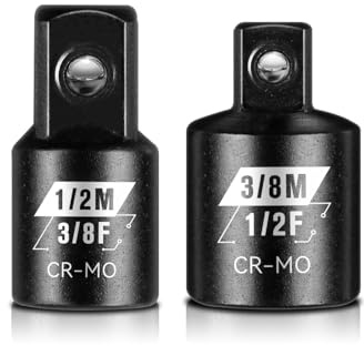 2PCS Impact Socket Adapter Set, Cr-Mo Steel 3/8 F to 1/2 M and 1/2 F to 3/8 M, Square Drive Adapter for Impact Wrenches