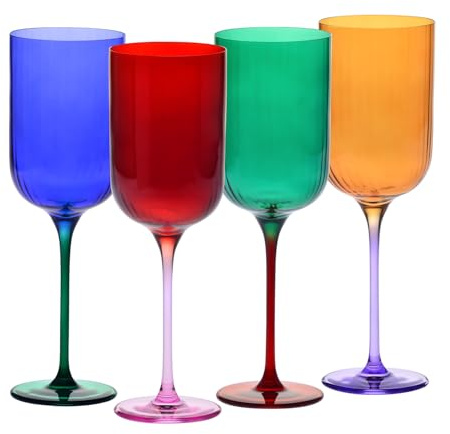 Copas de vino de 350 ml – Juego de 4 piezas – Colección Aurora – Rojo y verde – Cristal – Hechas a mano y coloreadas – Elegantes y modernas – Ideal como regalo