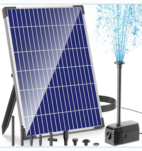 Biling Pompe solaire de bassin 12 W avec pompe silencieuse de 605 l/h, 4 buses, fontaine solaire avec régulateur de débit, tuyau de ruisseau pour bassin de jardin jusqu'à 700 l, jeu d'eau décoratif