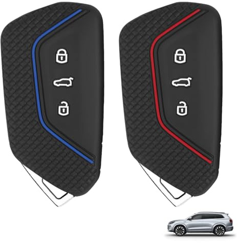 2 StückAutoschlüssel Hülle, Auto Schlüsselhülle, Silikon Schutzhülle für Autoschlüssel Etui, Silikon Autoschlüssel Etui kompatibel mit VW Golf 8, SEAT, Skoda, Cupra Schlüsselhülle Cover