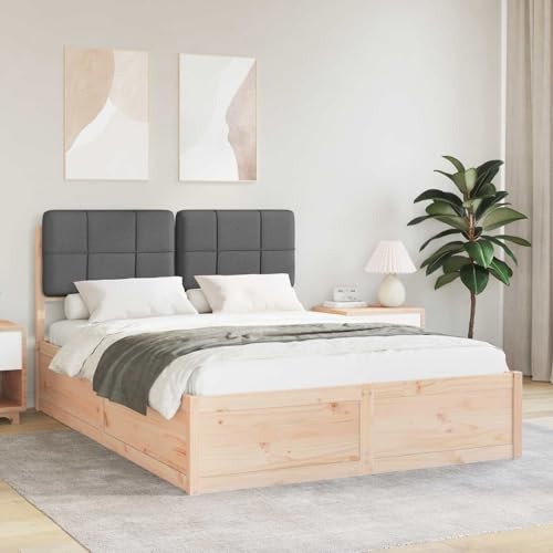 Qnhdfrt Bettgestell Kiefer massiv 150x200 cm mit gepolstertem Kopfteil Dunkelgrau, Modernes Plattformbett ohne Boxspring, Robustes Doppelbett für Jugendzimmer und Gästezimmer