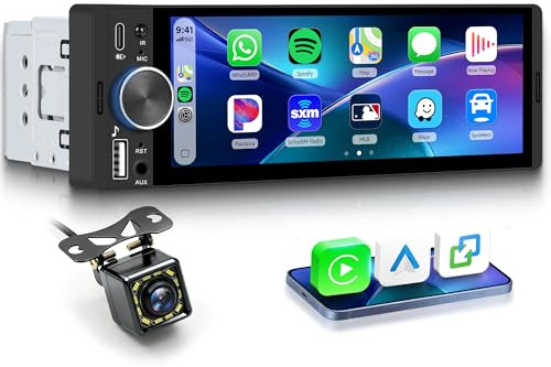 Rimoody Bilradio 1 Din 6,28 tum med trådlös Carplay – Android bil, Bluetooth 5.2, In-Cell display med knapp, FM Radio EQ AUX/USB/typ C rattkontroll, backkamera