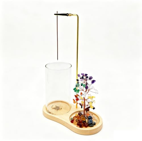 Upside Down Incense Stick Holder with 100% Ash Catch Glass Tube and 7-Color Crystal Tree for Yoga, Zen Meditation, Healing, Home Decoration