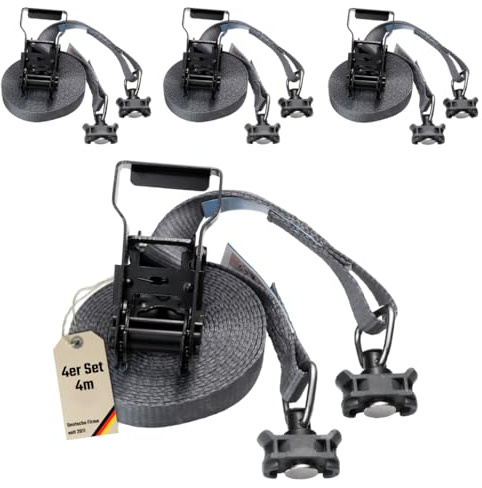LoadCare 4er Set 2tlg Ratschenzurrgurt für Airlineschienen | 25 mm | LC 500 daN | STF 200 daN | Schwarze Premium‑Ratsche I Endbeschläge für Airlineschiene I abgeschrägtes Losende (4, Anthrazit)