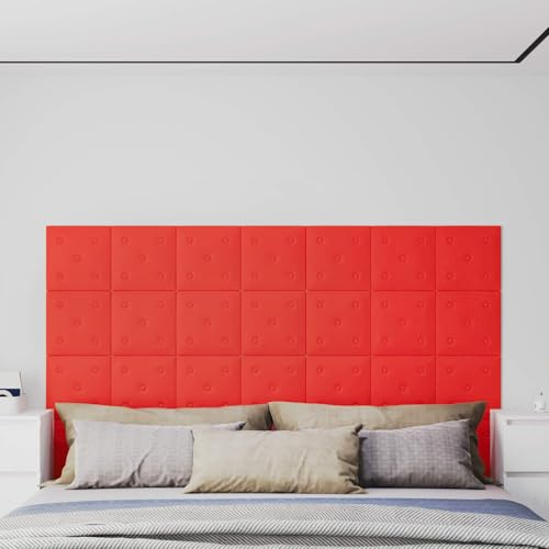 SooIarix Wandkopfteile 12 Stück Rot Kunstleder 30 x 30 cm Wandpolster selbstklebend Bett Kopfteil Wandkissen Schlafzimmer Wandpaneele Kinderzimmer