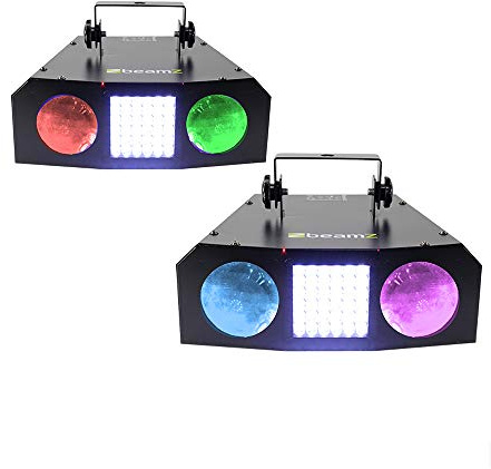 BeamZ Uranus Double LED Moonflower Strobe Light Pair - RGB DJ Disco Party Lighting Set with Sound Activation, Auto Mode, Adjustable Brackets for Clubs, Events, Home Parties & Stage Use
