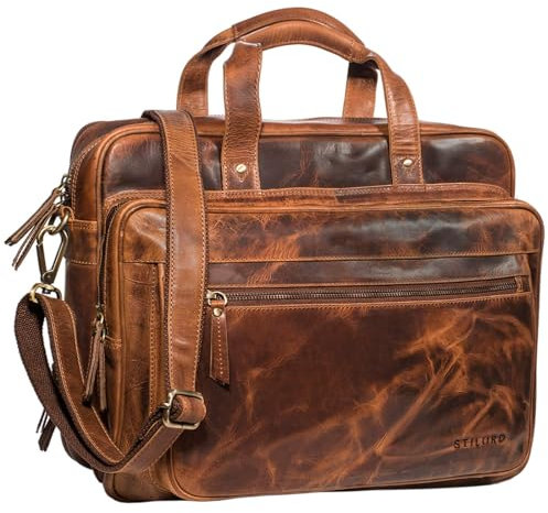 STILORD Herren-Businesstasche aus Leder cognac - große 15,6 Zoll Laptoptasche - Männer-Aktentasche - Vintage Umhängetasche aus Rindsleder 'Walt'