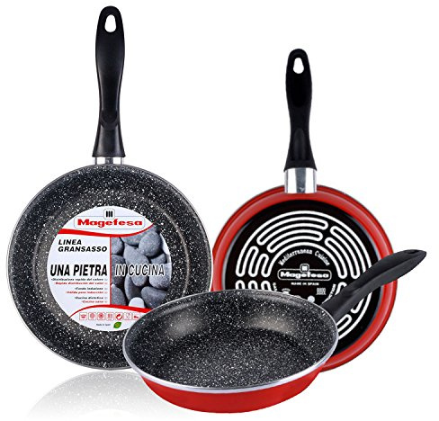MAGEFESA K2 Juego de 2 sartenes, Antiadherente bicapa Reforzado Efecto Piedra, aptas para Todo Tipo de cocinas, Especial inducción 50 Percent de Ahorro energético, Rojo, 20/24 cm