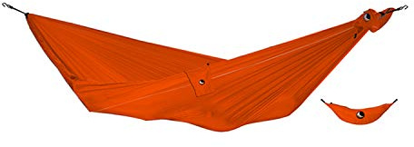 Fair Trade & handgemachte Compact-Leicht-Hängematte ORANGE für Reisen, Camping und Alltag, 3,2 * 1,55m, nur 480g, aus Fallschirmseide, Set-Up < 1 min.