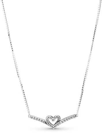 PANDORA Wish Funkelndes Wishbone Herz Collier-Halskette aus Sterling Silber/Länge: 45cm