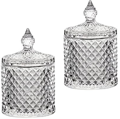 Wattestäbchen Behälter 2Pcs Aufbewahrungsbehälter für Wattestäbchen Tupfer, Wattepadspender Tampon Aufbewahrung mit Deckel für Wohndekor Durchsichtiges Glas Waschtisch Arbeitsplatte für Pads Badesalz