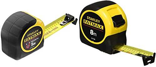 Stanley Fmht0-33864 mètre Ruban magnétique 5m Gamme Fatmax - Ruban Large - Revêtement Blade Armor Thermoplastique et mylar Anti Abrasion et Anticorrosion & Mètre Ruban 8M - Gamme FatMax