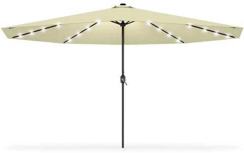 Aufun 350 cm parasoll med LED, trädgårdsparaply med vev, marknadsparaply, UV-skydd 40+, trädgårdsparaply, runt robust paraply för trädgård, balkong, terrass (beige)