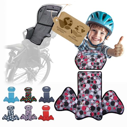 Ersatzbezug kompatibel mit Römer Kinderfahrradsitz – Weiches Ersatzpolster für Fahrradsitz Kinder – Sitzbezug, waschbar bei 30°C – Komfort Polster für Kinder Fahrradsit MOD 4 (grau pinke Kreise)