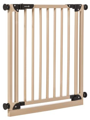 Safety 1st Essential Wooden Gate, Baby Stair Gate Pressure Fit, 73-80cm (max. 94cm), Easy Close, One-Hand Opening, No-Screw Installation (No Drilling), Two-Way Opening, Natural Wood
