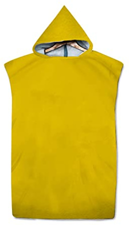 Highdi Poncho de Plage Adulte, Couleur Unie Poncho de Bain Microfibre pour Homme Femme Poncho de Surf Serviette de Bain à Capuche Séchage Rapide Serviette de Plage (Jaune,75x110cm)
