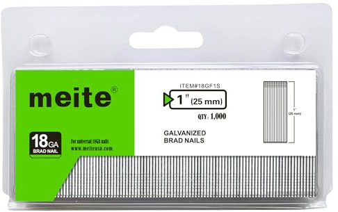 meite Clous de Finition Brad Galvanisés Type 18G/25 mm, Lot de 1000 | Clou pour Cloueuse 18G, pour Plinthes, Moulures, Meubles et Travaux de Finition