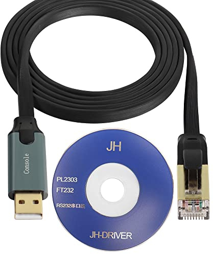 QIANRENON USB Console Cable USB A to RJ45 Network Device Console Debug Cable, with Driver CD, Professional Engineering Grade Debugging Switche Router Firewall Server, 1.8M (5.9ft)