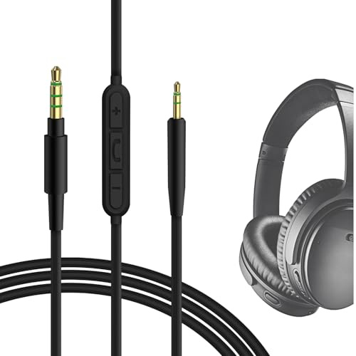 Geekria QuickFit Audiokabel mit Mikrofon, kompatibel mit Bose QC45, QC35 II, QC35, QC25, ANC700, NC700 Kabel, 2,5 mm AUX-Ersatzkabel mit Inline-Mikrofon und Lautstärkeregler (1,7 m)