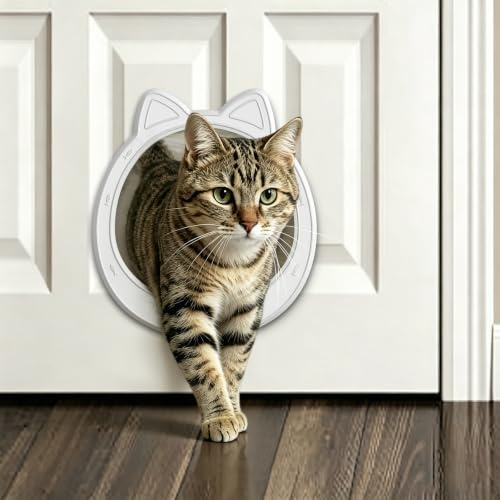 Caremyworld Grande porta interna per gatti, senza lembo per interni, porta per animali domestici, facile installazione fai da te, senza addestramento, fino a 10 kg, facile da installare (bianco neve)