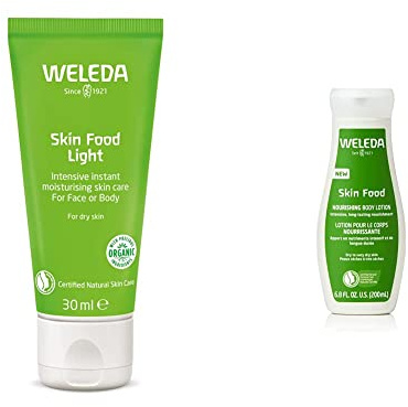 WELEDA Bio Skin Food Light Feuchtigkeitscreme, 75 ml & Bio Skin Food Bodylotion - Wohltuende Naturkosmetik Körperlotion spendet intensive & langanhaltende Feuchtigkeit. (1x 200ml)