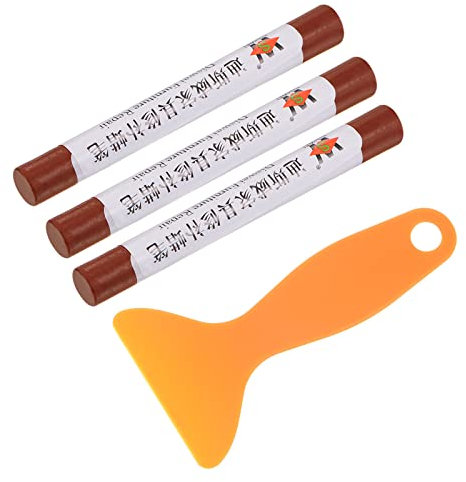 sourcing map Wax Filler Stick, 3pcs Wooden Repair Wood Wax Fill Sticks with Spatula Crayon Markers Furniture Touch Up Kit for Remover Scratches Scuffs on Furniture Floor, Cherry Red