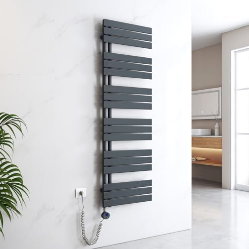 EMKE Handtuchheizkörper Elektrisch 1599x500 mm, Badheizkörper Elektrisch mit Thermostat Elektrischer Handtuchwärmer Handtuchtrockner Handtuch Heizkörper Bad Handtuchhalter mit Heizstab Anthrazit 1000W