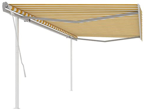 INLIFE Toldo de brazo articulado retráctil con postes, 5 x 3 m, amarillo y blanco, 50,78 kg, 3069978