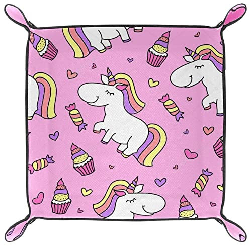 Jewelry Trays,Fold Leather Tray,cake and unicorn pink,Table Organizer for Storage Key Coin Jewelry Watch
