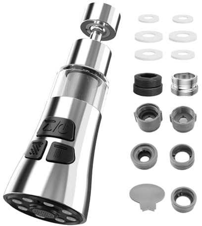 Golgner Accesorio para grifo giratorio de 360°, aireador de grifo de 3 modos, con cabezal de ducha, extensión de grifo giratorio, con 5 adaptadores, para grifo de cocina/baño, M22 G1/2 M24 M20 F20