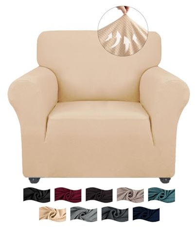 CYCMACO High Stretch Sofa Überzug 1 Sitzer, Sesselhusse rutschfest, Couch Bezug Elastischer, Jacquard Sofahusse Mit Armlehnen, Universal Sofa Covers, Couchüberzug Waschbare, Beige Gelb