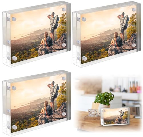 Cornice portafoto in acrilico, 84 x 55 mm, 3 pezzi, trasparente su entrambi i lati, cornice magnetica per mini foto, Fujifilm e Polaroid