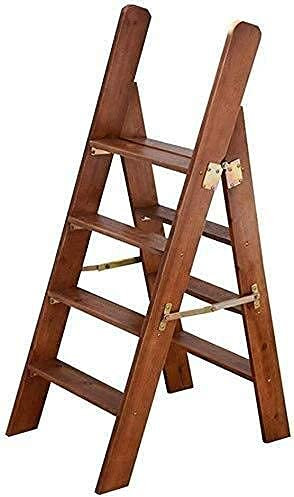 KAZUP Ladders Échelle Télescopique Escabeau Pliable Portable, Échelle Pliante en Bois Massif 4 Marches, Escabeau Multifonctionnel De Bibliothèque À La Maison/Échelle De Chaise D'escalier,B